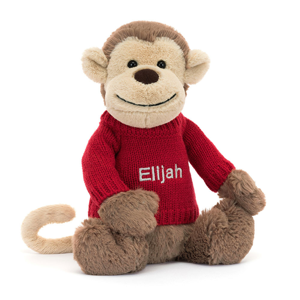 Bashful Monkey with Personalized Red Jumper