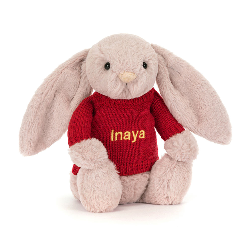 Bashful Luxe Bunny Rosa with Personalized Red Jumper